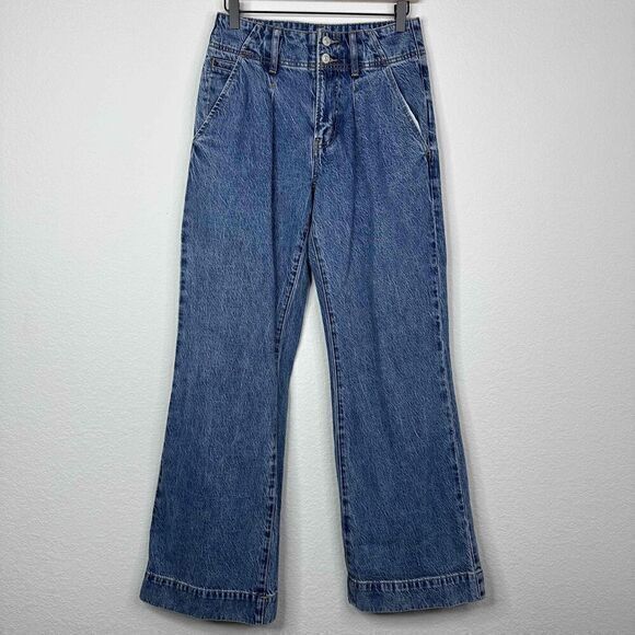 Free People Denim - Free People Jeans Womens Size 25 Wide Leg Pleated Front Medium‎ Wash Denim Pants